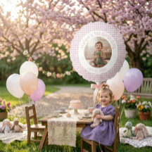 Personlig Lavendel Gingham Födelsedagsfoto