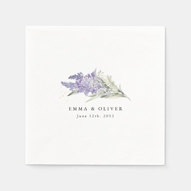 Personlig lavendel- och salvia grön blomsterbröllo pappersservett (Framsidan)
