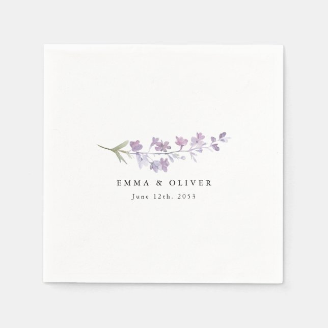 Personlig lavendel vildblomma bröllop pappersservett (Framsidan)