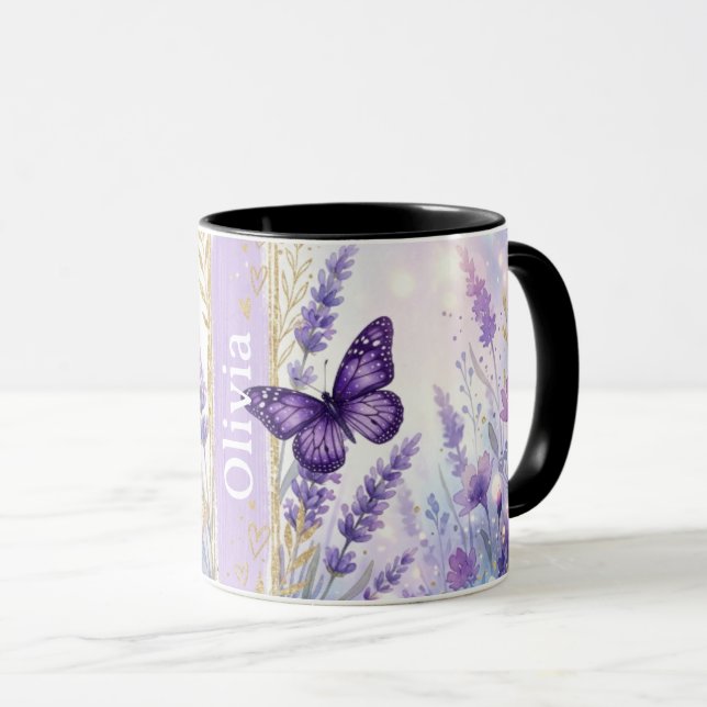 Personlig Lavendelfjäril 330ml Kaffe Mugg (Framsida höger)