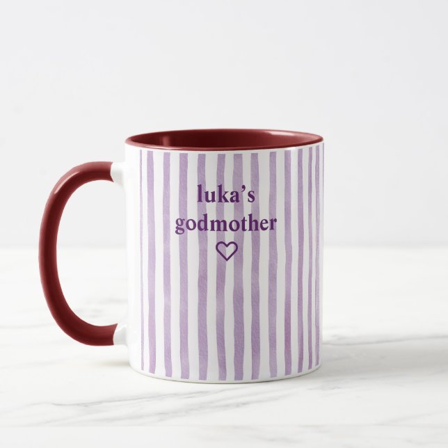 Personlig Lavendelrandig Fadder Mugg (Vänster)