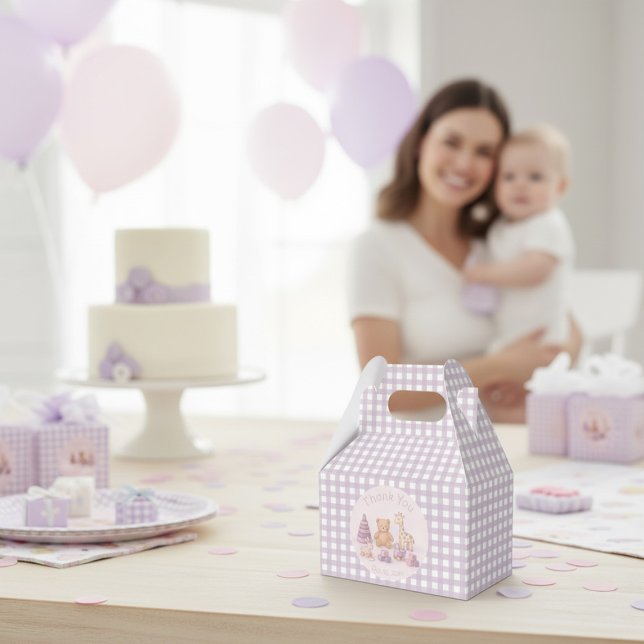 Personlig lavendelrutig 1-års födelsedagspresent  presentaskar (Skapare uppladdad)