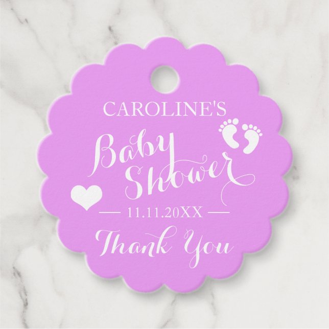 Personlig Lavender Baby Feet GIRL Baby Shower Gåvor Etiketter (Framsida)