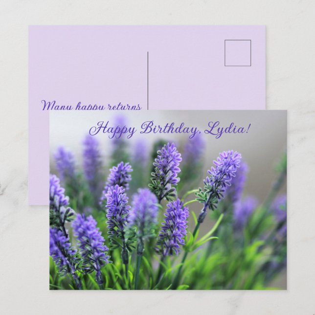 Personlig Lavender Birthday Card Vykort (Fram/baksida)