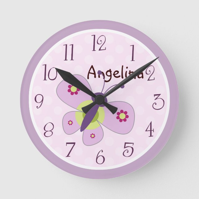 Personlig Lavender Butterfly Clock Rund Klocka (Framsida)