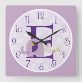 Personlig Lavender Elephant Clock Fyrkantig Klocka