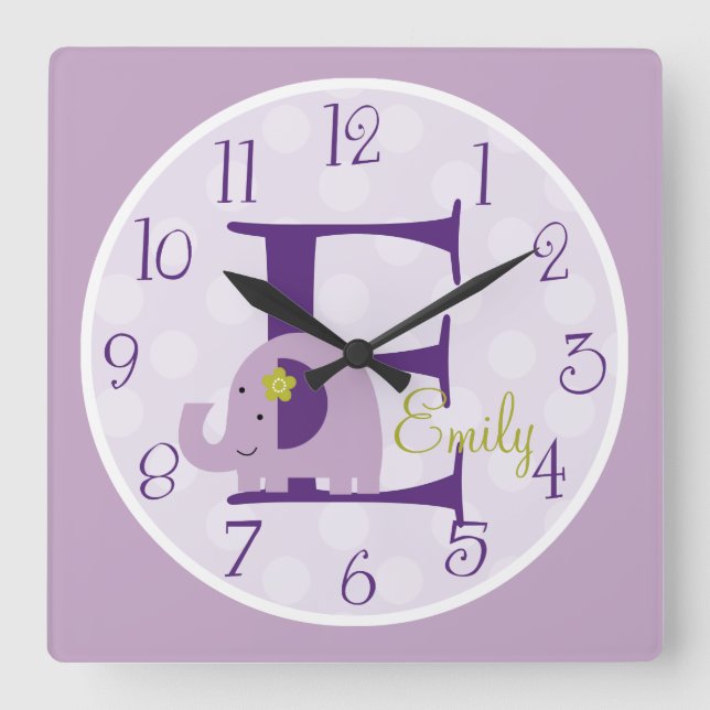 Personlig Lavender Elephant Clock Fyrkantig Klocka (Framsida)