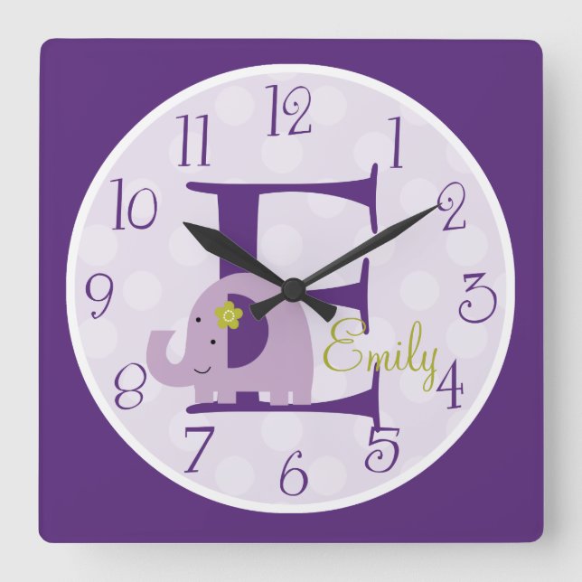 Personlig Lavender Elephant Clock Fyrkantig Klocka (Framsida)
