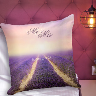 Personlig Lavender Fält Bröllop Pillow Kudde