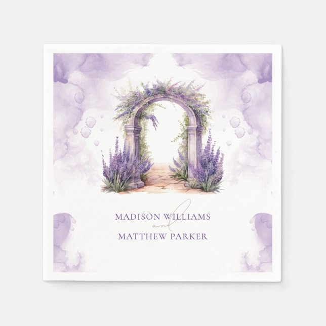 Personlig Lavender Garden Wedding Pappersservett (Framsidan)