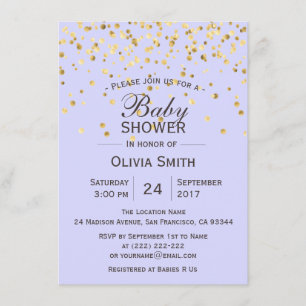 Personlig Lavender Guld Baby Shower-Inbjudningskor Inbjudningar