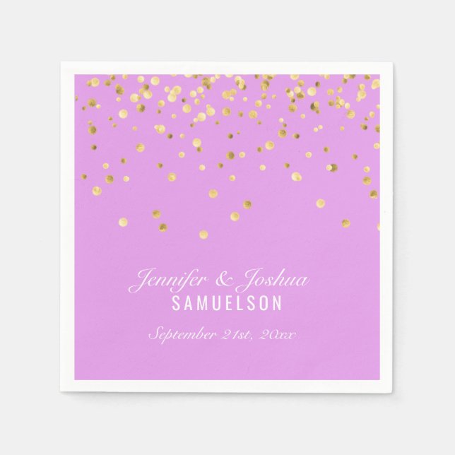 Personlig LAVENDER Guld Confetti Bröllop Pappersservett (Framsidan)