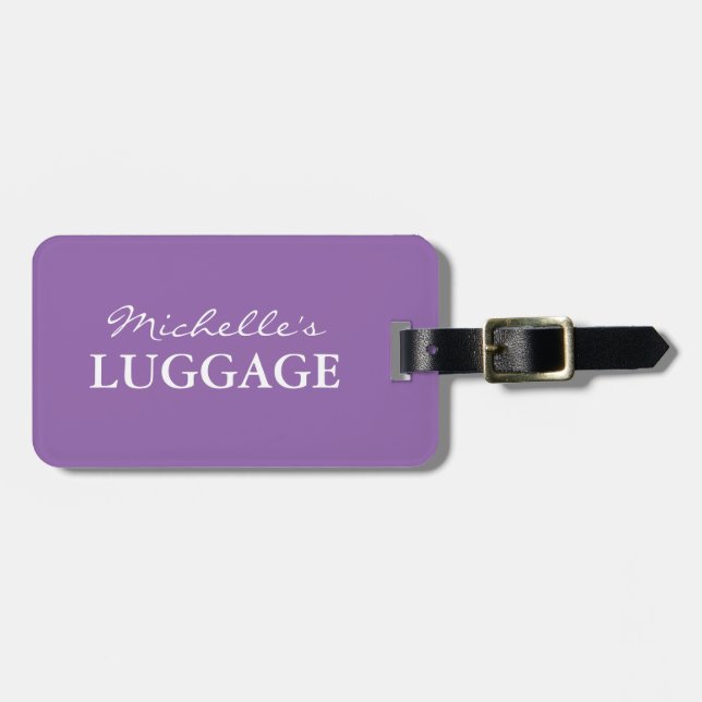 Personlig lavender lila resgodsagenummer bagagebricka (Horisontell Framsida)