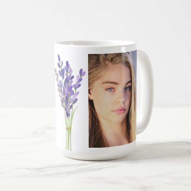 Personlig Lavender Monogram Mugg med Photo (Framsida höger)