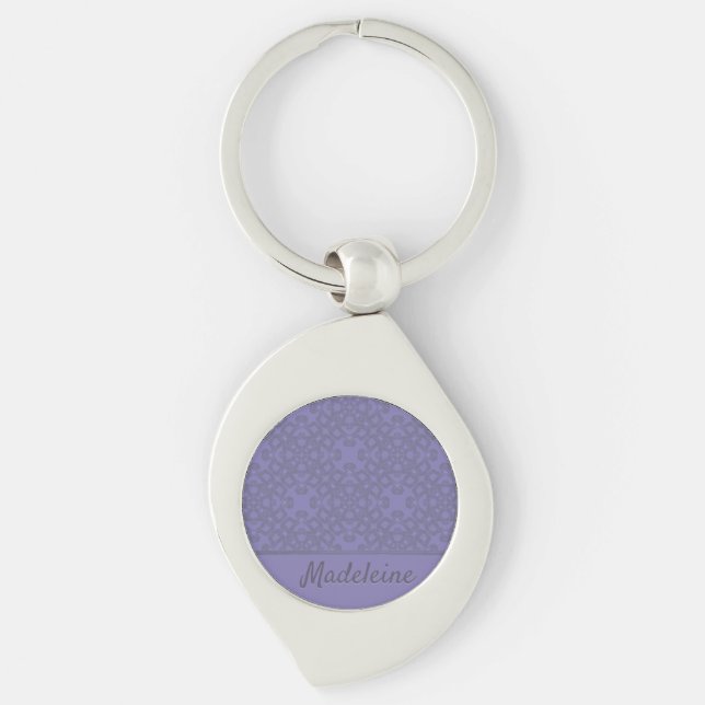 Personlig lavender mönster swirl silverfärgad nyckelring (Framsidan)