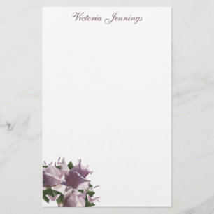 Personlig Lavender Ro Blommigt Stationery Papper