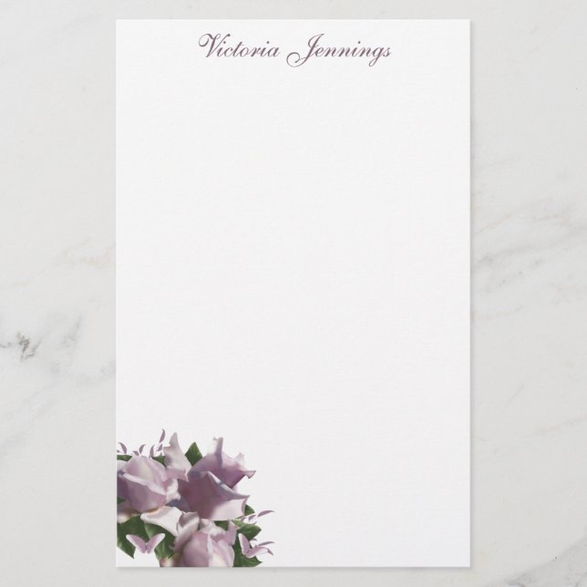Personlig Lavender Ro Blommigt Stationery Papper (Framsida)