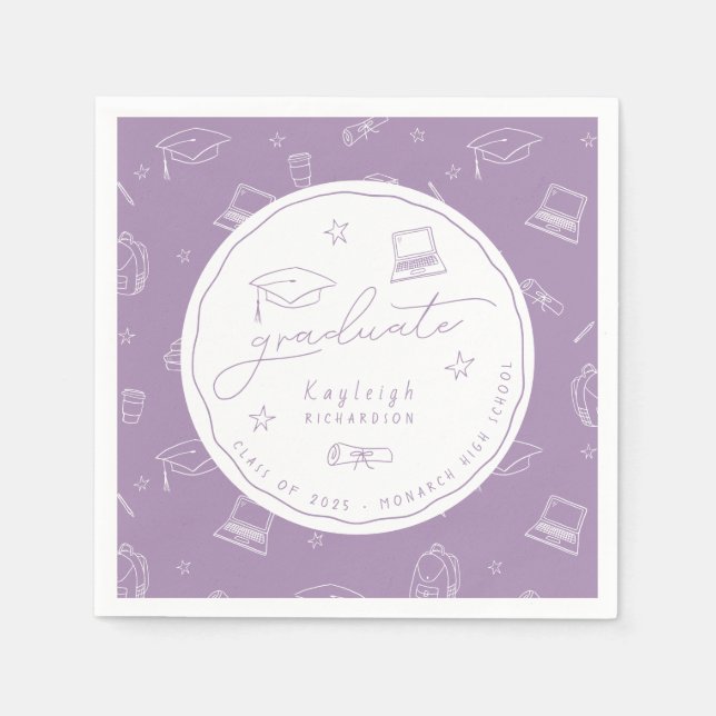 Personlig Lavender Studentfest Napkins Pappersservett (Framsidan)