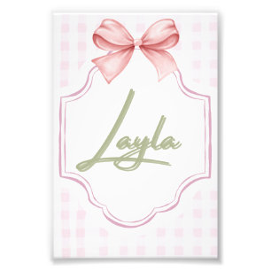 Personlig Layla Flicka Nursery Bow&Gingham Fototryck
