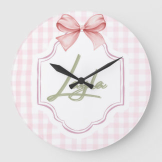 Personlig Layla Flicka Nursery Bow&Gingham Stor Klocka