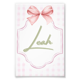 Personlig Leah Flicka Nursery Bow&Gingham Fototryck