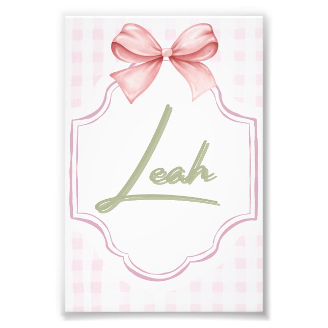 Personlig Leah Flicka Nursery Bow&Gingham Fototryck (Framsidan)