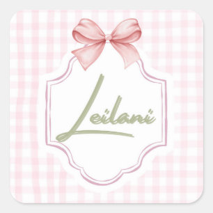 Personlig Leilani Flicka Nursery Gingham Fyrkantigt Klistermärke