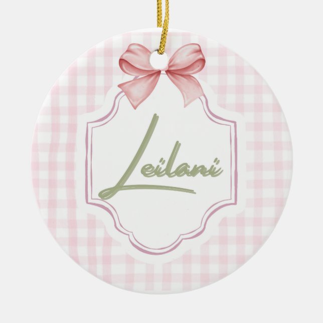 Personlig Leilani Flicka Nursery Gingham Julgransprydnad Keramik (Framsidan)