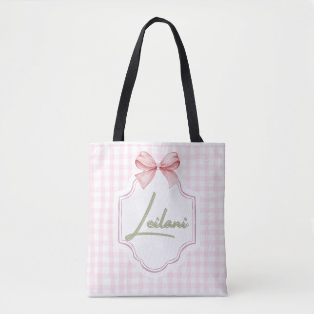 Personlig Leilani Flicka Nursery Gingham Tygkasse (Framsida)