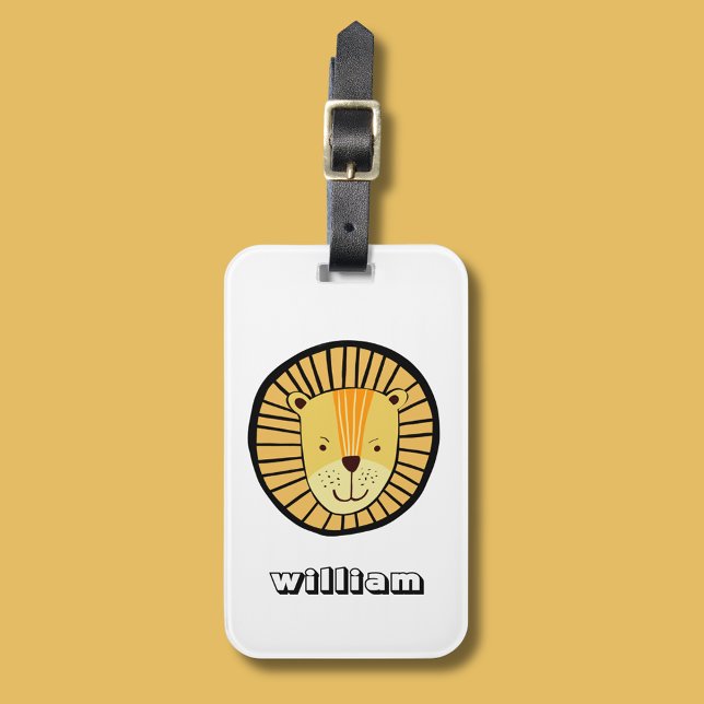 Personlig Lejon Djungeldjur Namn För Barn Bagagebricka (Kids lion head personalized luggage tag)