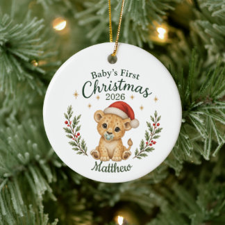 Personlig "Lejon" för Babys Första Jul Julgransprydnad Keramik