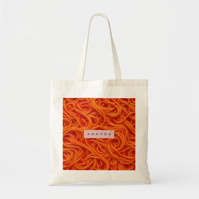 Personlig lekfull spaghetti i tomatsås tygkasse (Framsidan)