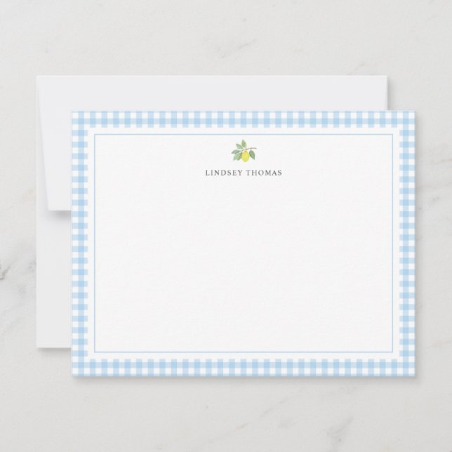 Personlig Lemon Blue Gingham-kant Anteckningskort (Framsida)
