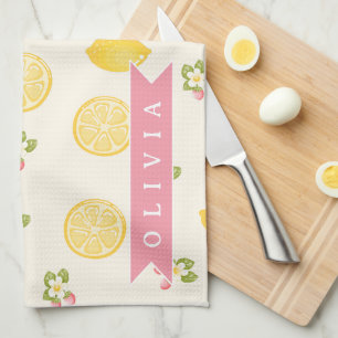 Personlig Lemon Floral Sommar Anpassat Namn Kökshandduk