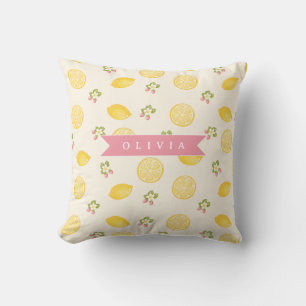 Personlig Lemon Floral Sommar Anpassat Namn Kudde