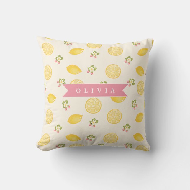 Personlig Lemon Floral Sommar Anpassat Namn Kudde (Framsida)