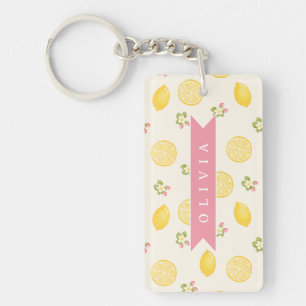 Personlig Lemon Floral Sommar Anpassat Namn Nyckelring