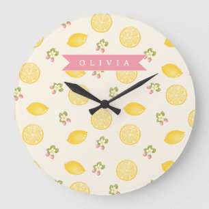 Personlig Lemon Floral Sommar Anpassat Namn Stor Klocka