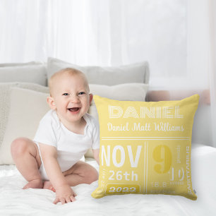 Personlig Lemon Gult Birth Notice Kudde