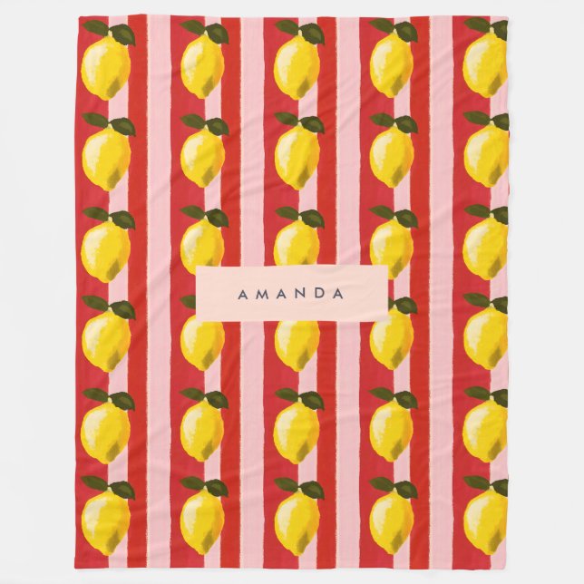 Personlig Lemon Rand Mönster Gult Lemons Fleecefilt (Framsidan)