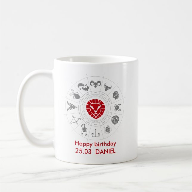 Personlig Leo Zodiac Birthday Gift Kaffemugg (Vänster)