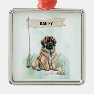 Personlig Leonberger Watercolor Hund Julgransprydnad Metall