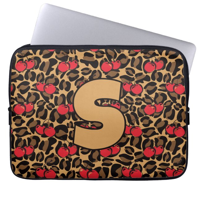 Personlig Leopard Cherries Laptop Fodral (Framsidan)