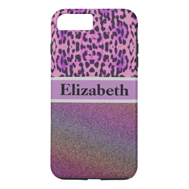 Personlig Leopard Lila Glitter Rhinestone Case-Mate iPhone Skal (Baksida)