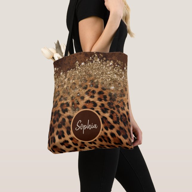 Personlig Leopard Päls Glamor Glitter Agate Tygkasse (Närbild)