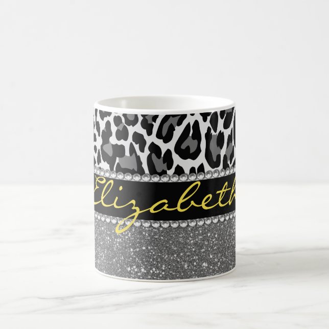 Personlig Leopard Print Glitter Kaffemugg (Center)