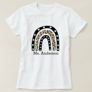 Personlig Leopard Rainbow Teacher Namn T Shirt