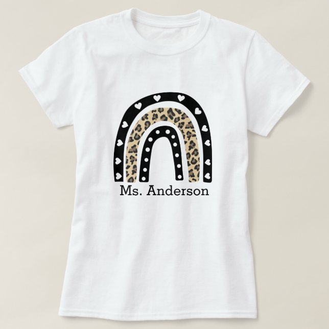 Personlig Leopard Rainbow Teacher Namn T Shirt (Design framsida)