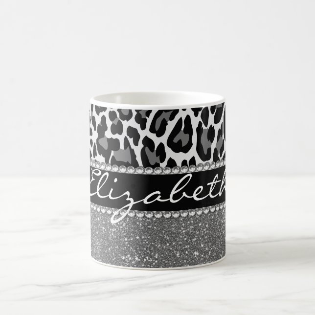 Personlig Leopard Skriv ut Glitter Coffee Mugg (Center)