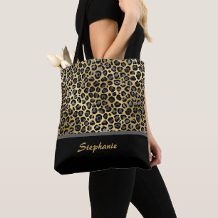 Personlig Leopard Skriv ut Svart, Grått och Guld Tygkasse